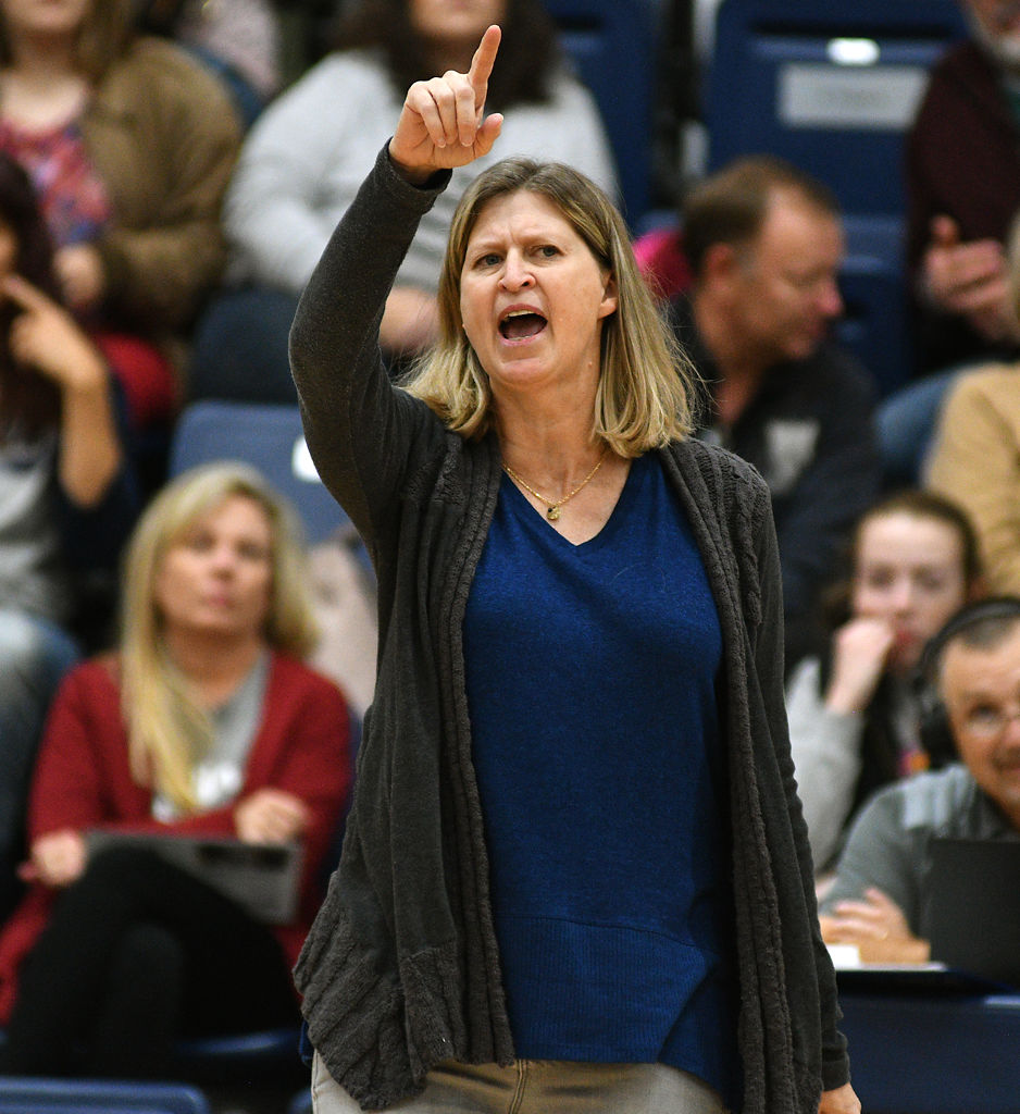 Allison Jones-Olson yells after a player crossed into Columbia's side of the court